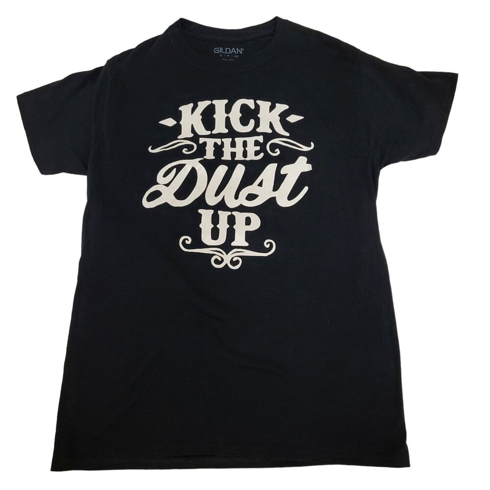 Gildan Kick the Dust Up T-Shirt Black White Men's Small S Cowboy Cowgirl Cotton
